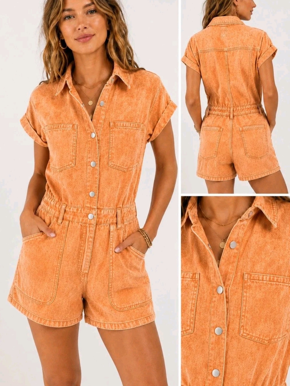 Heyson Mineral Wash Utility Romper Papaya Punch